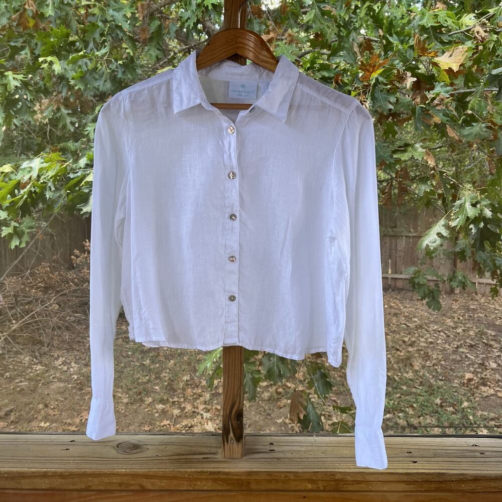 Cynthia Rowley Women's White 100% Linen Oversized Cropped Shirt Size S